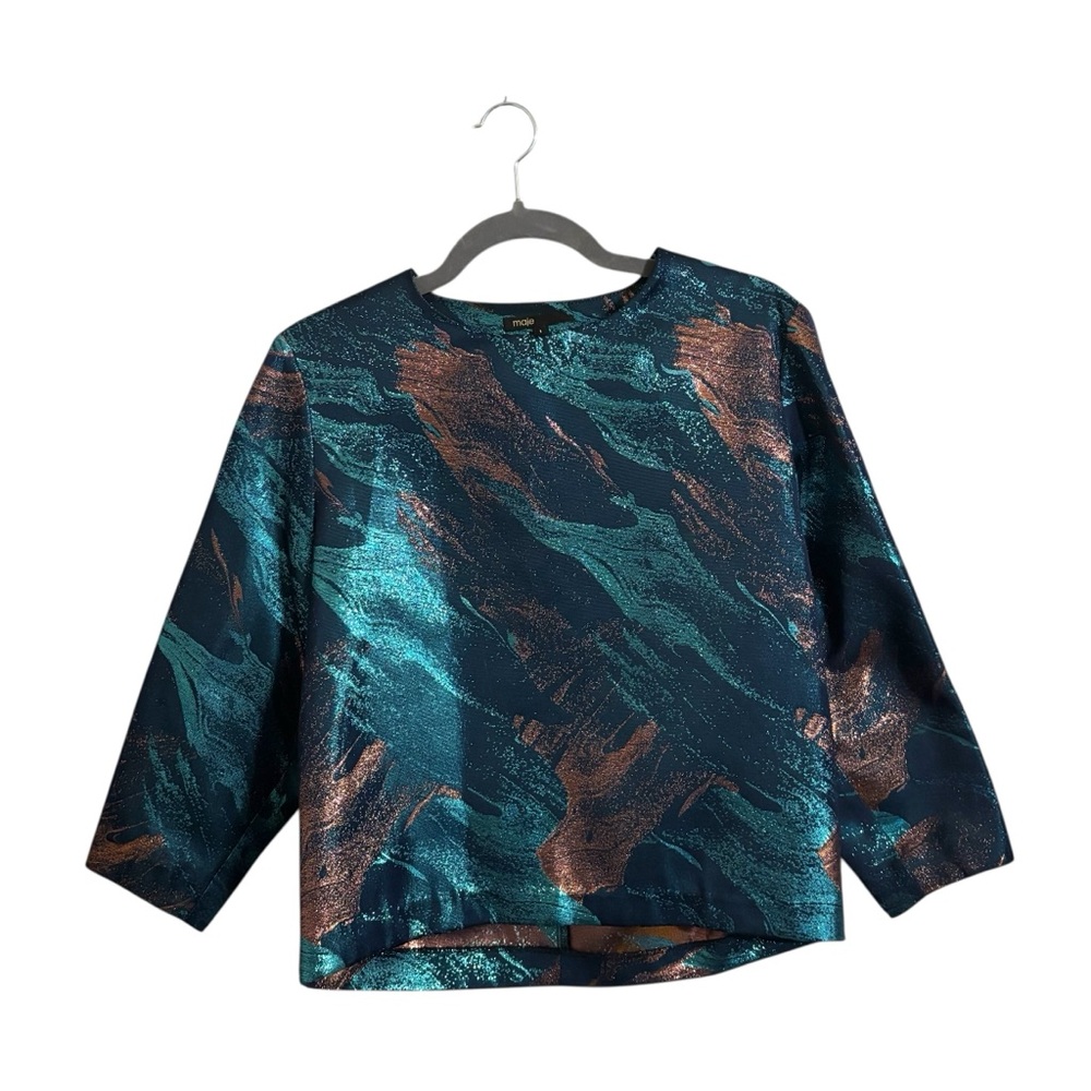 Maje‎ Gab Metallic Blue Jacquard Top Size 1 Small